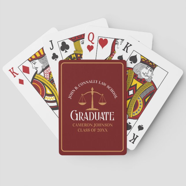 Maroon Gold Law School Custom Graduation Party Playing Cards (Back)