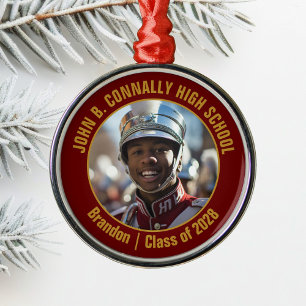 Maroon Gold Marching Band Photo Christmas Metal Ornament