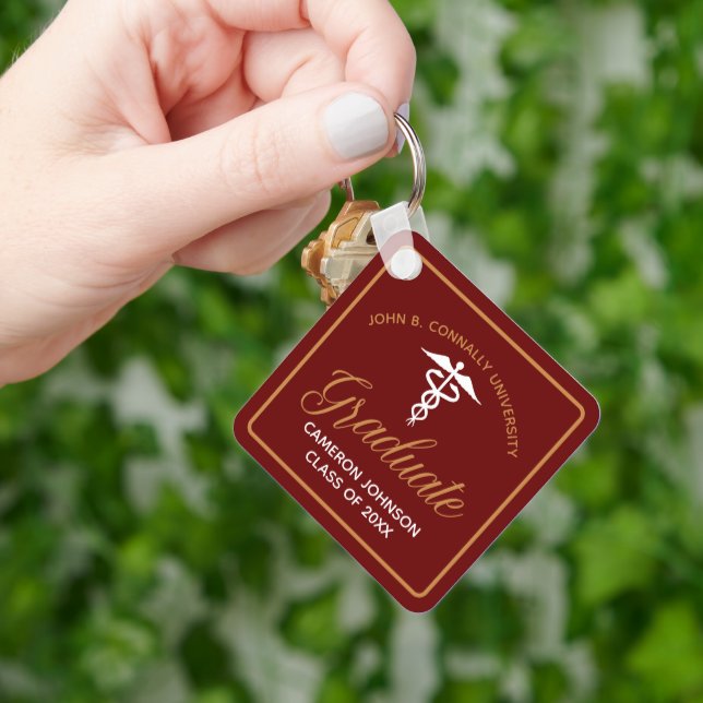 Maroon Gold Medical School Graduation Keepsake Keychain (Hand)