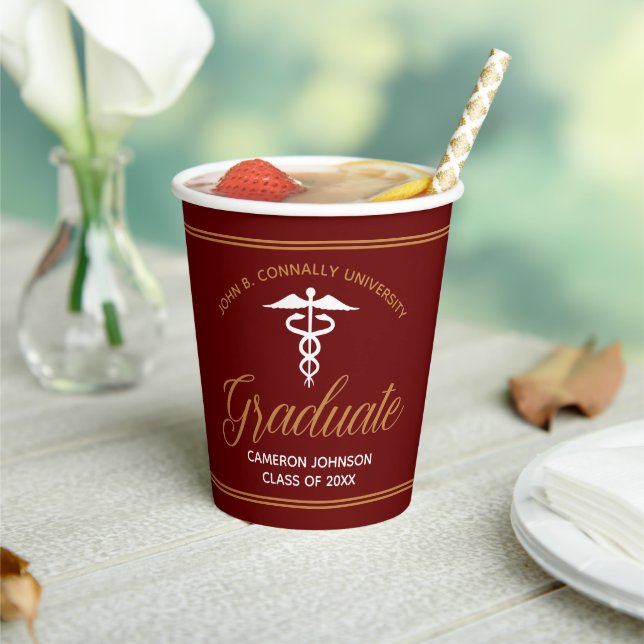 Maroon Gold Medical School Graduation Party Paper Cups (Insitu)