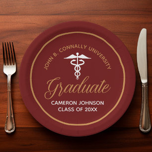 Maroon Gold Medical School Graduation Party Paper Plate