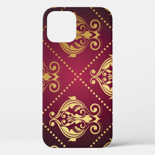 Maroon Gold Ornament Vintage Wallpaper iPhone 12 Case