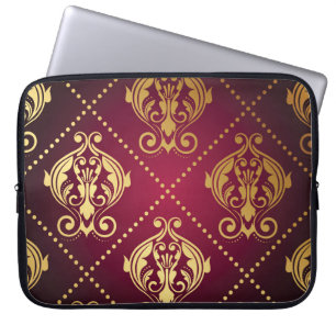 Maroon Gold Ornament Vintage Wallpaper Laptop Sleeve