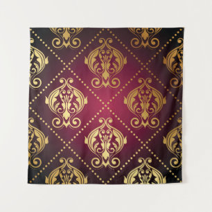 Maroon Gold Ornament Vintage Wallpaper Tapestry