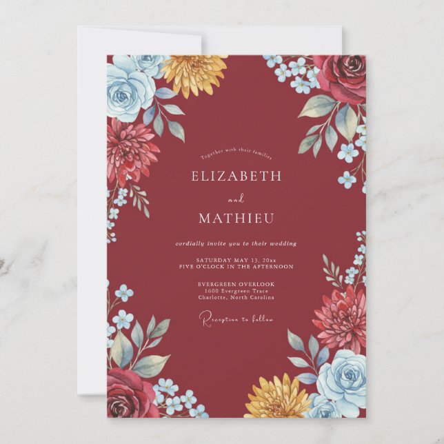 Maroon Gold Painted Wedding Invitation (Front)