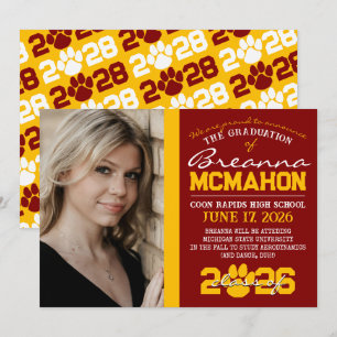Maroon & Gold Paw Print Graduation Announcement