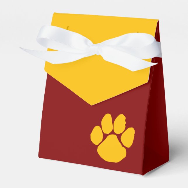 Maroon & Gold Pawprint Graduation Favour Boxes (Front Side)