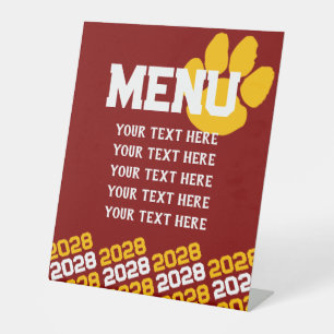 Maroon & Gold Pawprint Graduation Menu Party Pedestal Sign
