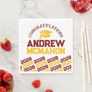 Maroon & Gold Personalized Graduation Party Paper Napkin
