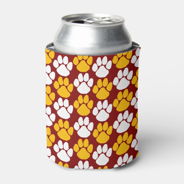 Maroon & Gold Repeating Pawprint Can Cooler (Can Front)