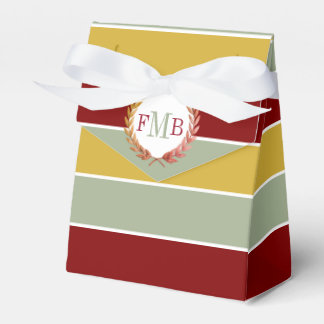 Maroon, gold sage stripes and initials wedding favor box