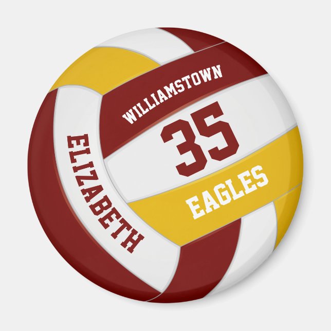 maroon gold school colours team name volleyball magnet (Front)
