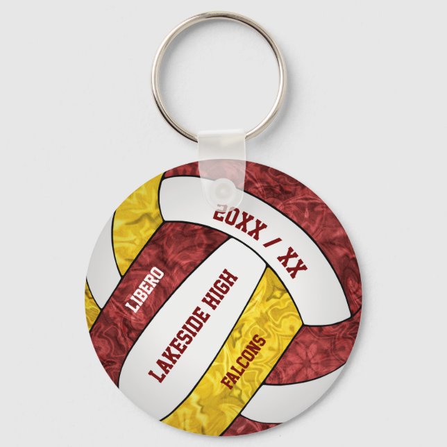 maroon gold school spirit girly volleyball keychain (Front)