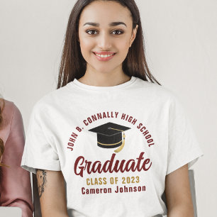Maroon Gold Script Graduate Custom Graduation T-Shirt