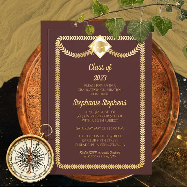 Maroon | Gold Serpentine Graduation Party Invitation (Creator Uploaded)