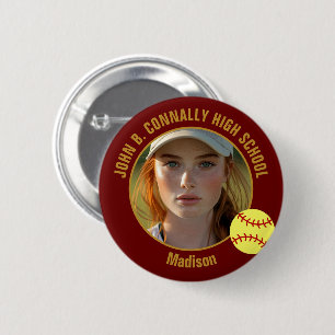 Maroon Gold Softball Player Photo High School 2 Inch Round Button