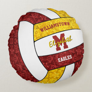 maroon gold sports team colours girls volleyball round pillow