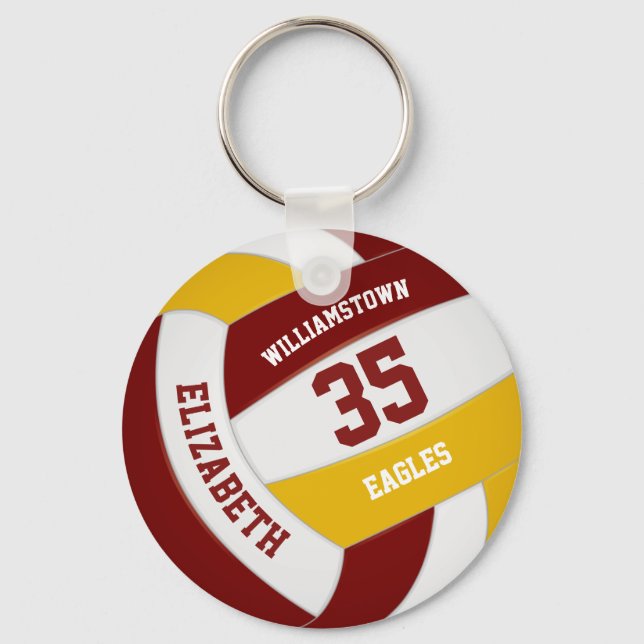 maroon gold sports team colours volleyball keychain (Front)