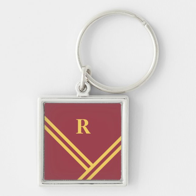 Maroon Gold Stripes Trending Colours Monogram Keychain (Front)