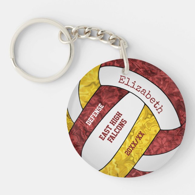 maroon gold team colors personalized volleyball keychain (Front)
