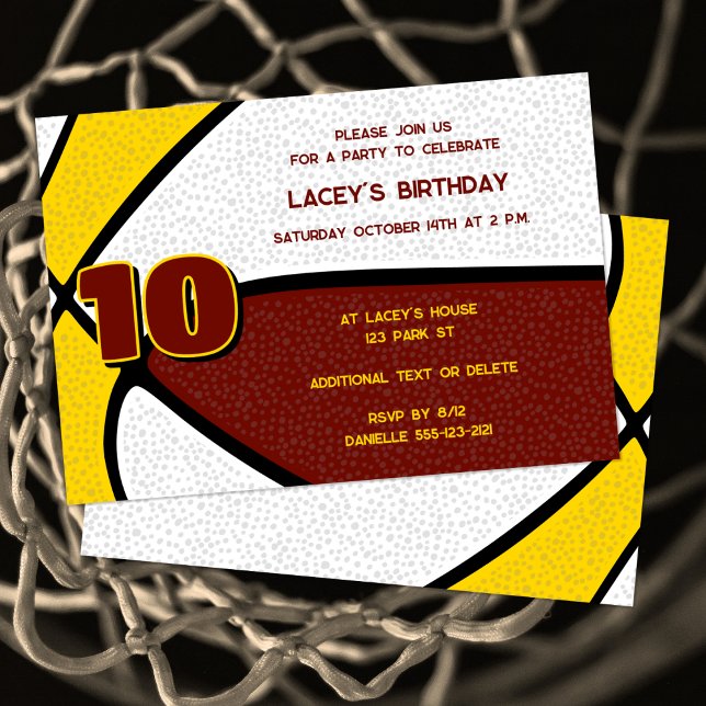 maroon gold team colours basketball birthday invitation (Creator Uploaded)