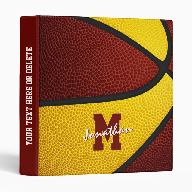 maroon gold team colours boys girls basketball binder (Front/Spine)