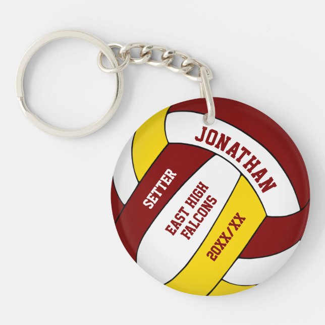 maroon gold team colours custom boys volleyball keychain (Front)