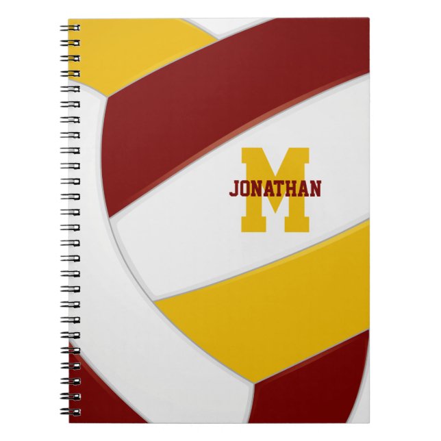 maroon gold team colours girls boys volleyball notebook (Front)