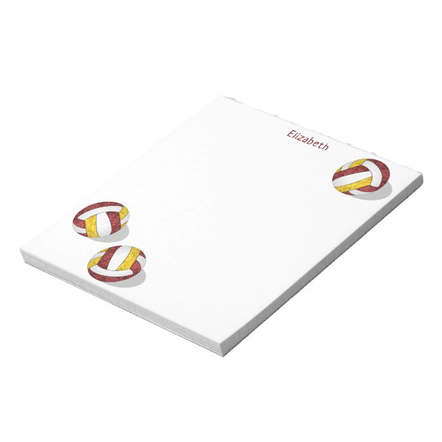 maroon gold team colours girly volleyballs notepad (Rotated)