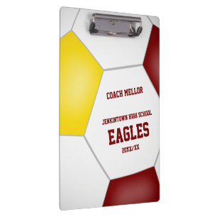Maroon gold team colours kids soccer coach clipboard