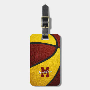 maroon gold team colours monogrammed basketball luggage tag