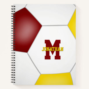 maroon gold team colours monogrammed soccer notebook