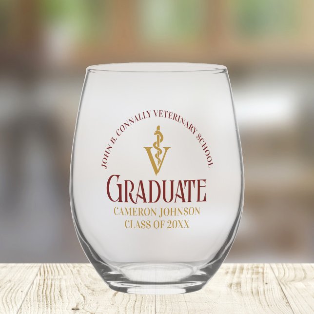 Maroon Gold Veterinary School Graduation Custom Stemless Wine Glass (Creator Uploaded)