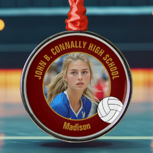 Maroon Gold Volleyball Player Photo Christmas Metal Ornament
