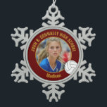 Maroon Gold Volleyball Player Photo High School Snowflake Pewter Christmas Ornament<br><div class="desc">This cool customized high school volleyball player photo gift features typography of your team and player name on a maroon and gold snowflake Christmas ornament with a ball design. Personalize with your student's photograph and class year as a proud sports parent for a commemorative keepsake present.l</div>