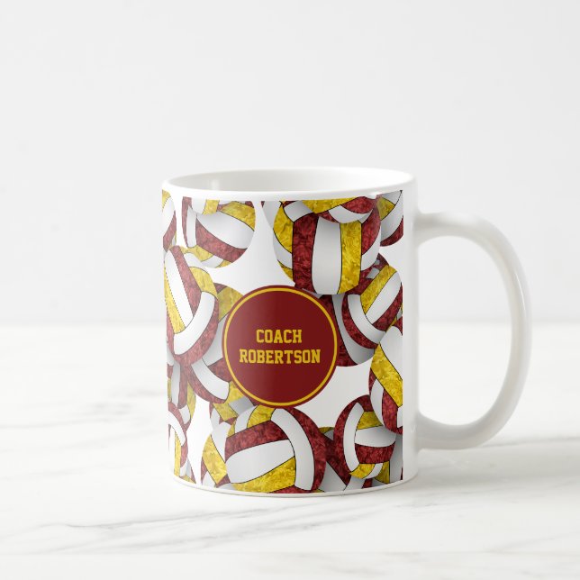 maroon gold volleyball team colours coach name coffee mug (Right)