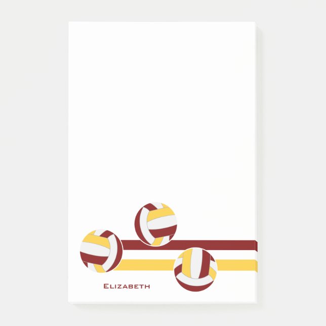 maroon gold volleyballs stripes player name post-it notes (Front)
