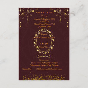 Maroon Gold Wedding Details Card