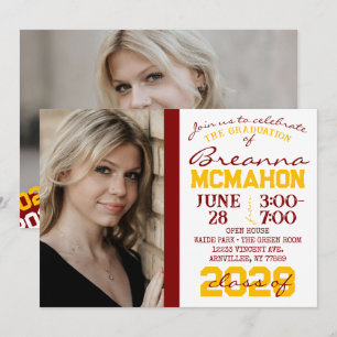 Maroon, Gold & White Graduation 2 Photo Invitation