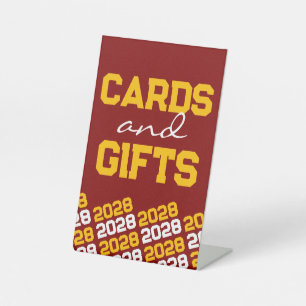 Maroon Gold Yellow Cards & Gifts Graduation Table Pedestal Sign