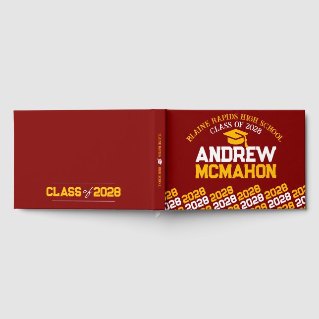 Maroon & Gold Yellow Graduation Personalized Guest Book (Full)