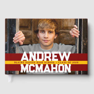 Maroon & Gold Yellow Photo Graduation Personalized Guest Book