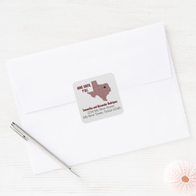 Maroon Gone South, Y'All Moving Square Sticker (Envelope)