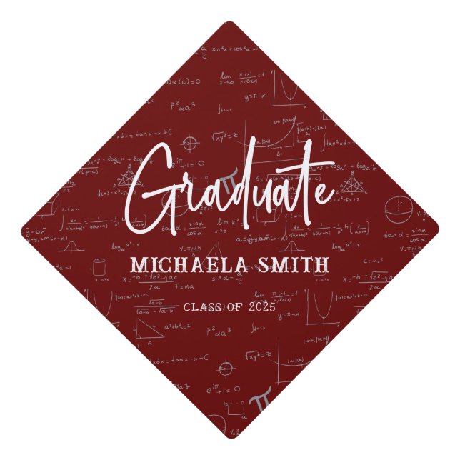 Maroon Graduate Script Math Graduation Graduation Cap Topper (Front)