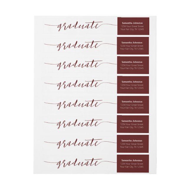 Maroon Graduate Script Modern Wrap Around Label (Sheet)