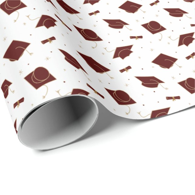 Maroon Graduation Cap Toss Wrapping Paper (Roll Corner)