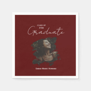 Maroon Graduation Customizable Photo and Text Napkin