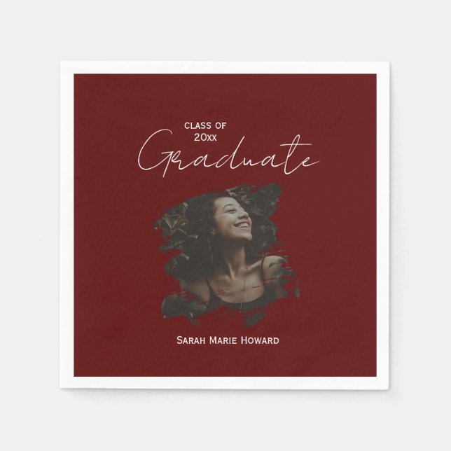 Maroon Graduation Customizable Photo and Text Napkin (Front)