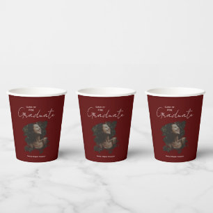 Maroon Graduation Customizable Photo and Text Paper Cups