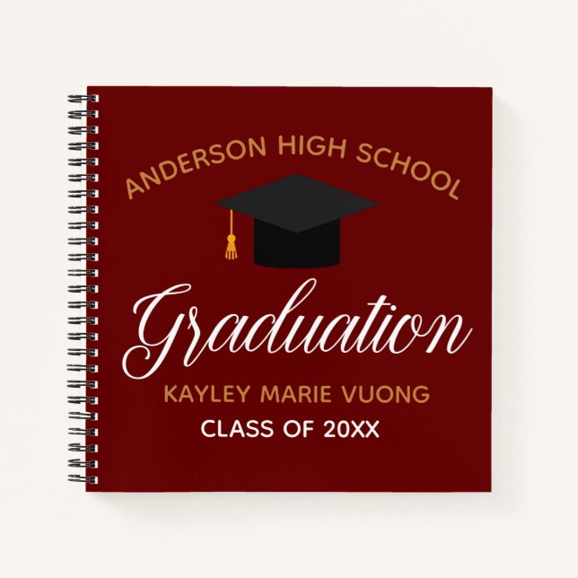 Maroon Graduation Party Autograph Keepsake Guest Notebook (Front)